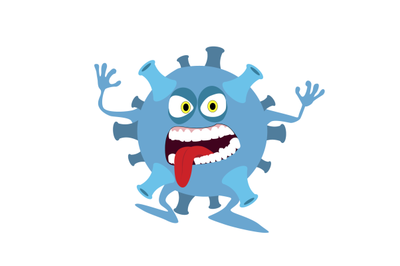 Character funny coronavirus molecula. Vector microbe monster