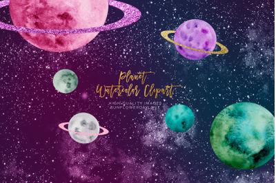 Watercolor Solar System Clipart&2C; Planets watercolor clipart