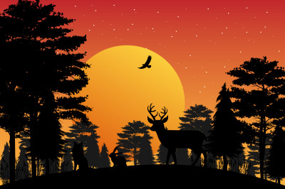 animal silhouette landscape, simple vector illustration