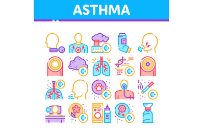 Asthma Sick Allergen Collection Icons Set Vector