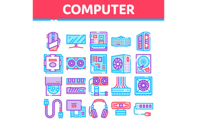 Computer Technology Collection Icons Set Vector