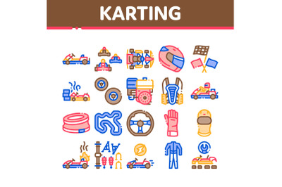 Karting Motorsport Collection Icons Set Vector