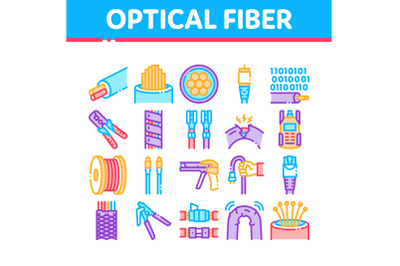 Optical Fiber Cable Collection Icons Set Vector