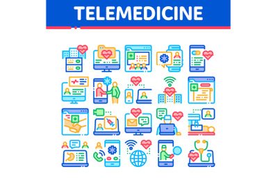 Telemedicine Treatment Collection Icons Set Vector