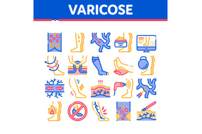 Varicose Veins Disease Collection Icons Set Vector