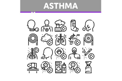 Asthma Sick Allergen Collection Icons Set Vector