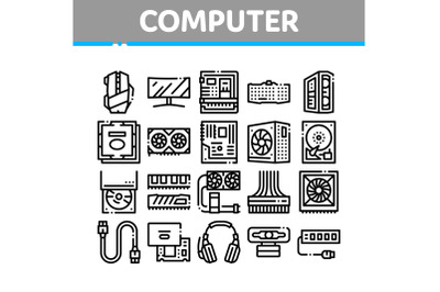 Computer Technology Collection Icons Set Vector