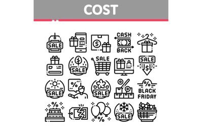 Cost Reduction Sale Collection Icons Set Vector