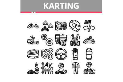 Karting Motorsport Collection Icons Set Vector