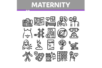 Maternity Hospital Collection Icons Set Vector