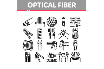 Optical Fiber Cable Collection Icons Set Vector