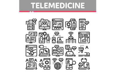 Telemedicine Treatment Collection Icons Set Vector