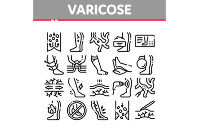 Varicose Veins Disease Collection Icons Set Vector