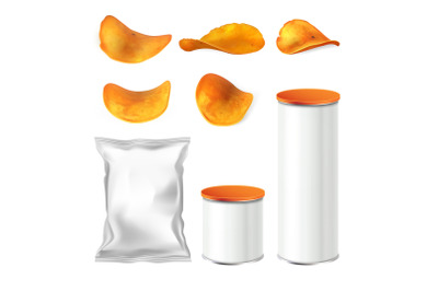 Potato Chips, Blank Packages And Bag Set Vector