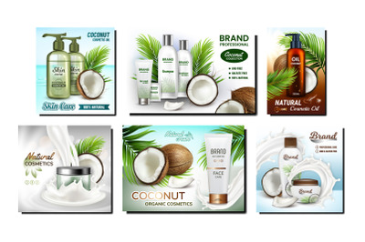 Coconut Cosmetics Promotion Posters Set Vector