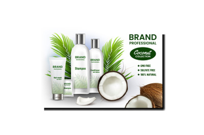 Coconut Cosmetics Set Promotion Banner Vector