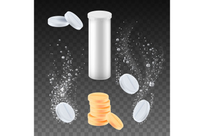 Effervescent Pills And Medicaments Pack Set Vector