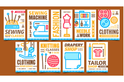 Sewing Creative Advertising Posters Set Vector