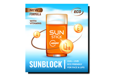 Sunblock Sun Stick Creative Promo Poster Vector