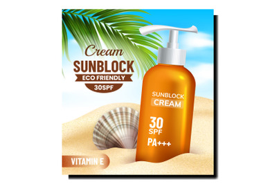 Sunblock Eco Cream Creative Promo Banner Vector