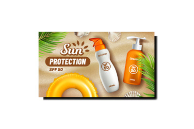 Sun Protection Cream Creative Promo Poster Vector