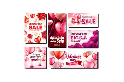 Valentines Day Sale Promotion Posters Set Vector