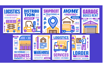 Warehouse Services Promotion Posters Set Vector