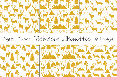 Reindeer golden. Reindeer silhouettes pattern. Reindeer SVG