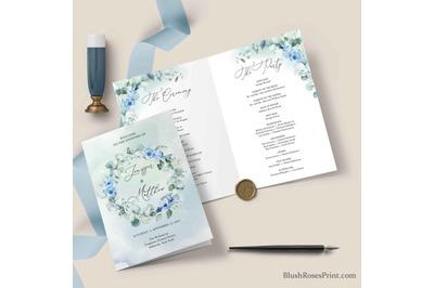 EIVY- Greenery Eucalyptus Wreath Dusty Blue Flowers Wedding Program