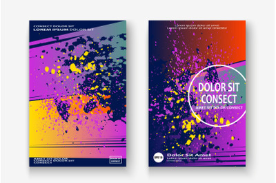 Creative cover frame design paint splatter vector illustration. Neon b