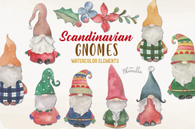 Scandinavian Gnomes Watercolor Clipart