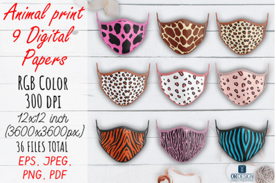 Color Animal Digital Papers pack. Animal prints.