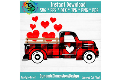 Valentines buffalo plaid Truck Svg, Valentines vintage Truck, valentin