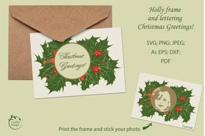 Holly frame and lettering Christmas greetings