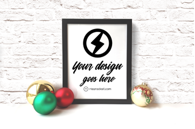 Picture Frame with Christmas Ornaments | PNG Mock Up