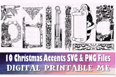 Christmas Frames SVG bundle, Accent, Flourish PNG,  Clip Art Pack , 10