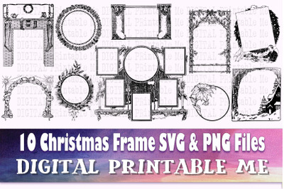 Christmas Frames SVG bundle, holiday PNG,  Clip Art Pack , 10 Images,
