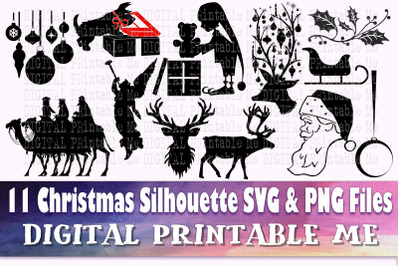 Christmas Silhouettes, SVG bundle, PNG, Clip Art Pack, 11 Image Pack,
