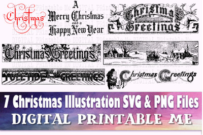 Vintage Merry Christmas Word Art, SVG bundle, PNG, 7  clip art Image P