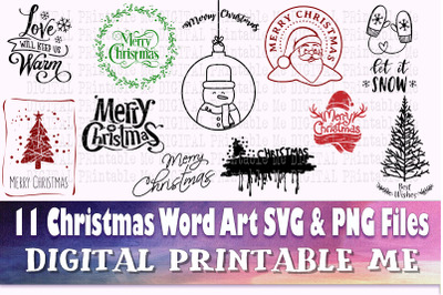 Cute Christmas Word Art, Quote SVG bundle, PNG, 11 clip art Image Pack