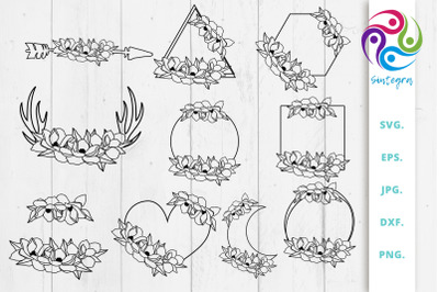 Floral Monogram Frame Bundle Svg&2C; Magnolia Svg