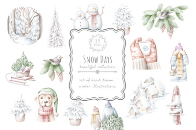 Winter illustrations set