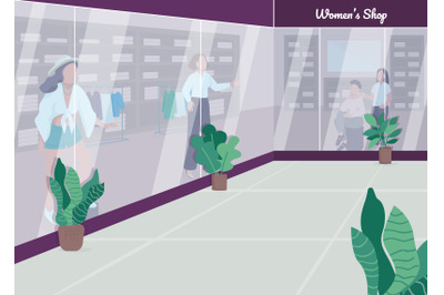 Women shop flat color vector illustration
