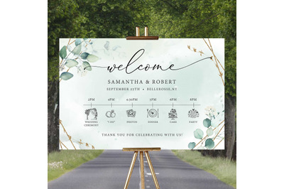 ANYS - Greenery and Faux Gold Wedding TImeline Sign Poster Digital DIY