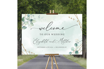 ANYS - Large Wedding Welcome Sign Editable Greenery Boho Gold Frame