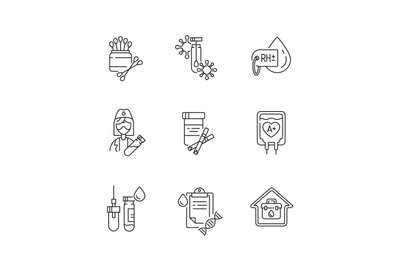 Medical diagnosis linear icons set