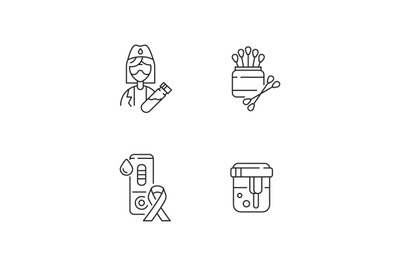 Medical laboratory diagnostic linear icons set