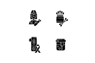 Medical laboratory diagnostic black glyph icons set on white space