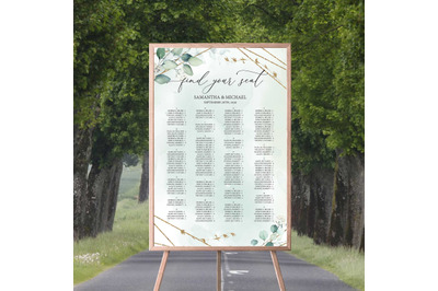 ANYS - Greenery and gold Geomeric Frame Wedding Seating Chart Editable
