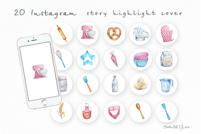 Watercolor baking instagram highlight icons